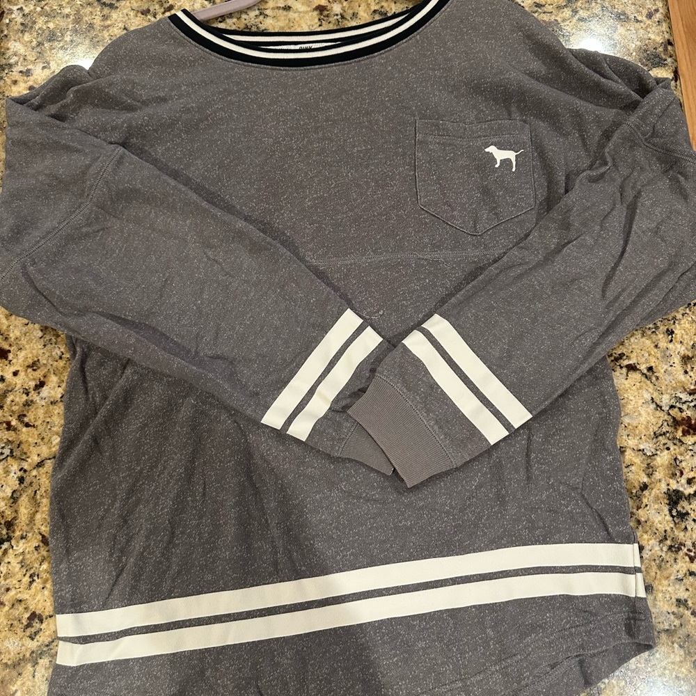 PINK Victoria's Secret Gray Sweatshirt with White Stripes